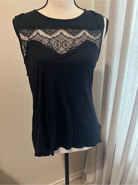 Nine West Black Lace-Detail Sleeveless Top - Women L